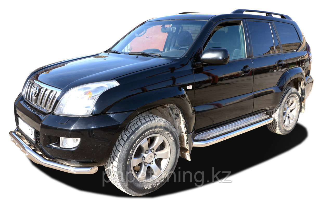 Пороги с накладным листом d76 ПапаТюнинг для Toyota Land Cruiser Prado 120 2002-2009 - фото 2 - id-p105048617