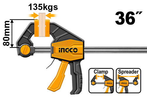 INGCO Струбцина быстрозажимная/Размер: 80х900мм/ Сила сжатия 350кгс/INDUSTRIAL