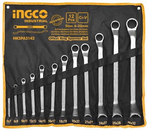 INGCO Набор накидных изогнутых ключей 12шт/ Размер: 6-32мм INDUSTRIAL