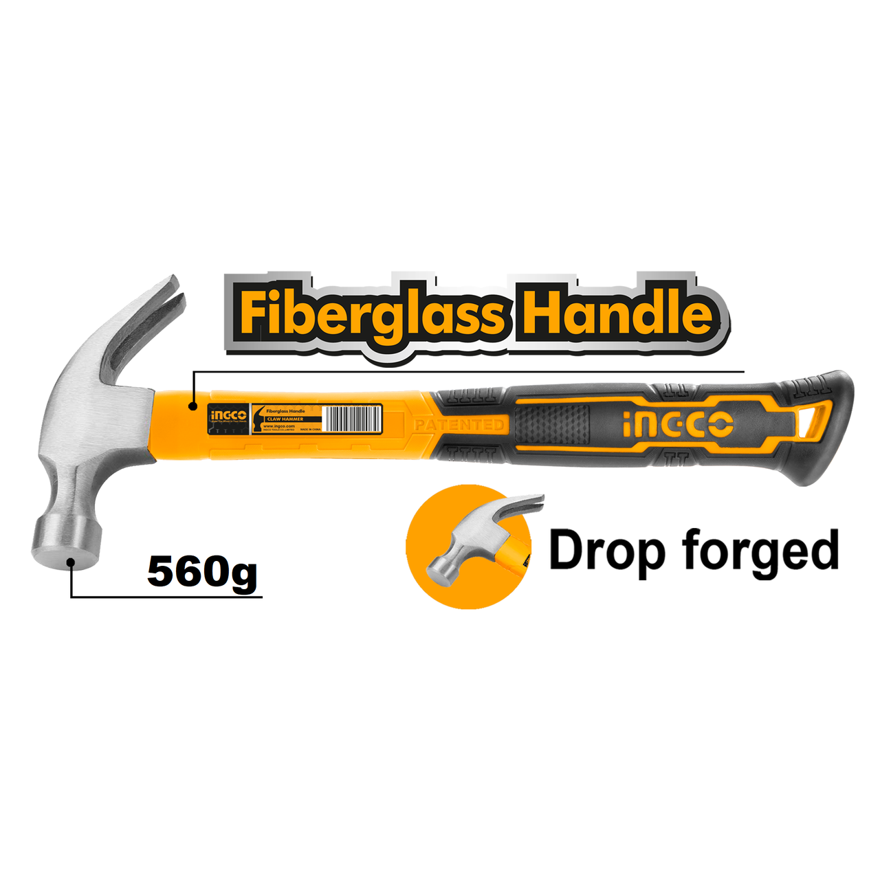 INGCO Молоток-гвоздодер Super Select/560гр.//Материал рукояти: фиберглас