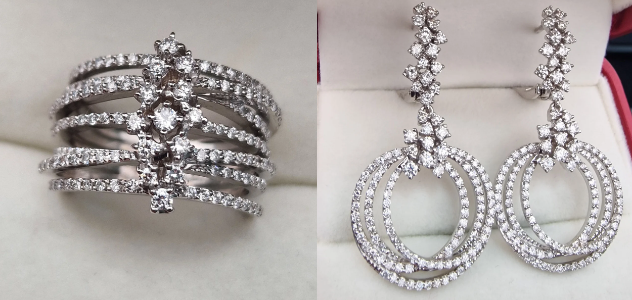 Золотой набор с бриллиантами (кольцо 1,03Ct VVS2/H VG-Cut , серьги 2.7Ct VVS2/H, EX-Cut )