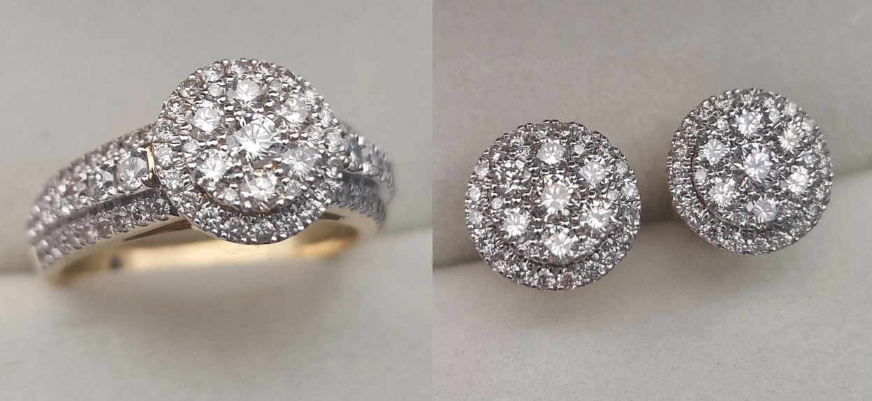 Золотой набор с бриллиантами (кольцо 1.15Сt VS2/H VG-Cut ,серьги 1,095Ct VS2/H, VG-Cut )