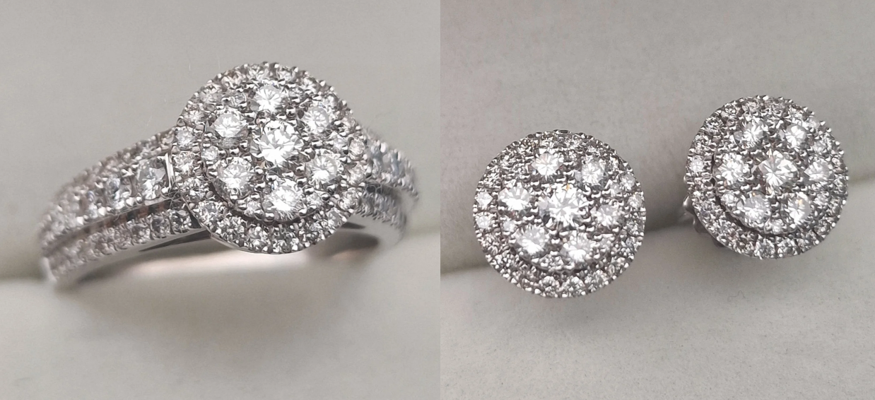 Золотой набор с бриллиантами (кольцо 1.15Сt SI1/H VG-Cut, серьги 1,095Ct VS2/H, VG-Cut )