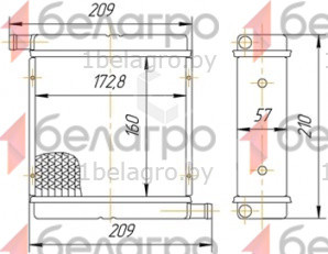 1216.8101060 Радиатор отопителя МТЗ 3-х рядный, патрубки в разные стороны (медно-латунный)