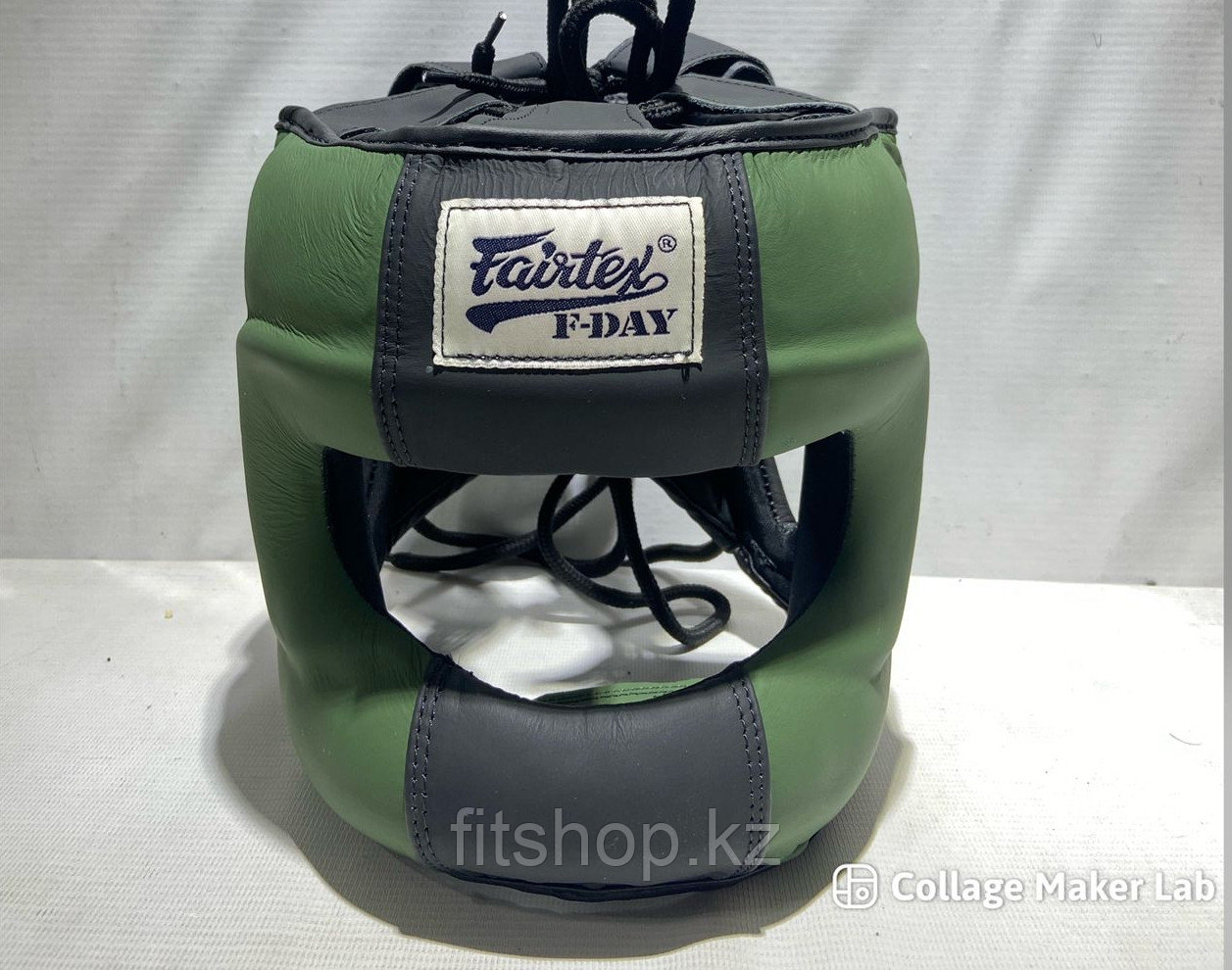 Шлем для бокса с бампером Fairtex F-Day( Цвет зеленый ) натуральная кожа