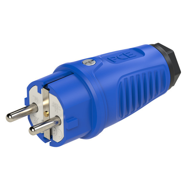 Вилка кабельная PCE, 16A, 250V, 2P+E, IP54, корпус синий, маркер черный