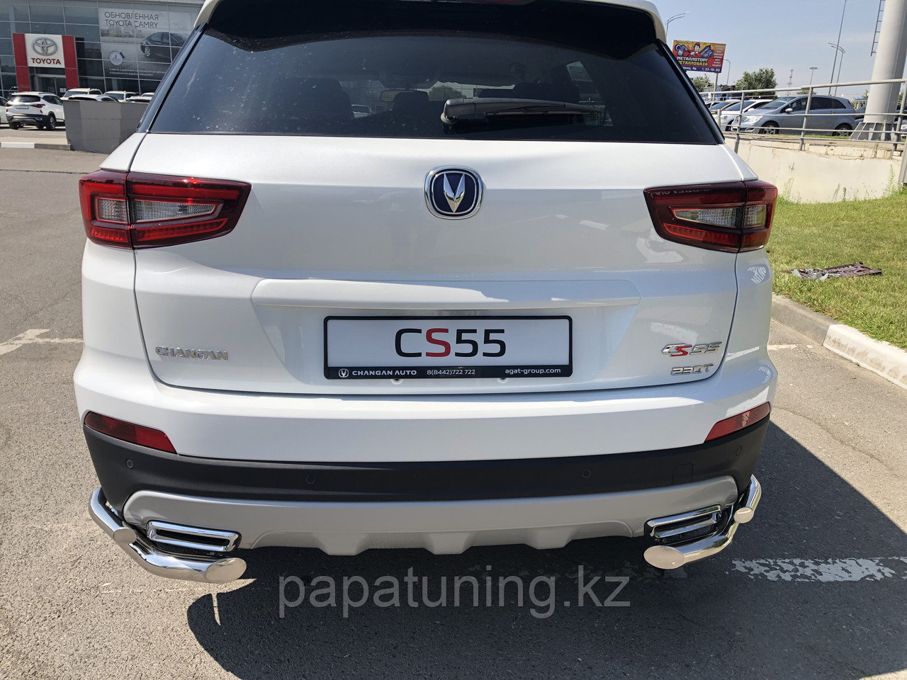 Защита заднего бампера угловая двойная d60/42 ПапаТюнинг для Changan CS55 2018-