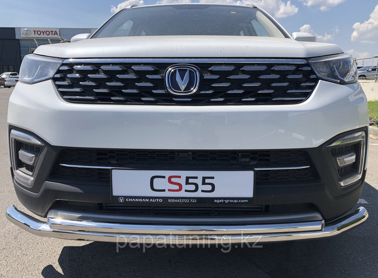 Защита переднего бампера двойная d60/42 ПапаТюнинг для Changan CS55 2018- - фото 1 - id-p105046972