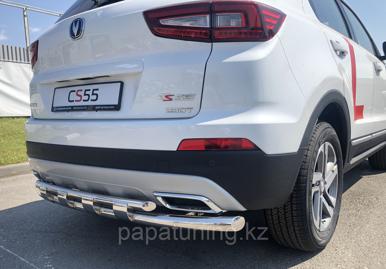 Защита заднего бампера двойная с перемычками d60/42 ПапаТюнинг для Changan CS55 2018-, фото 1