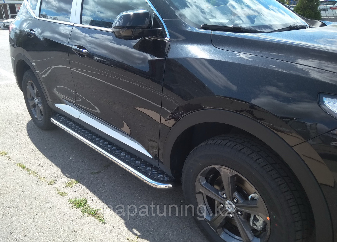 Пороги с накладным листом d53 ПапаТюнинг для Haval F7/F7X 2019-2022