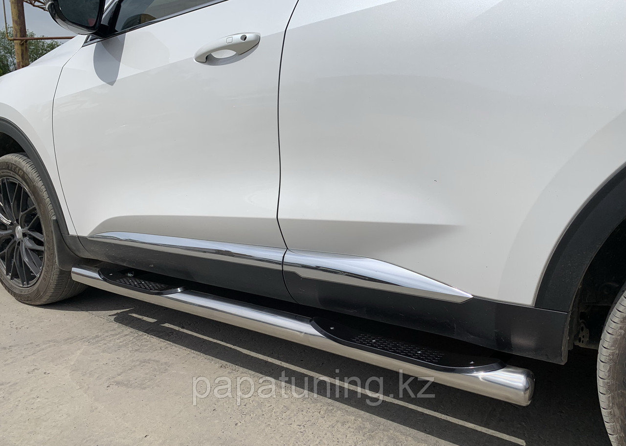 Пороги труба с проступью d76 ПапаТюнинг для Haval F7 2022-