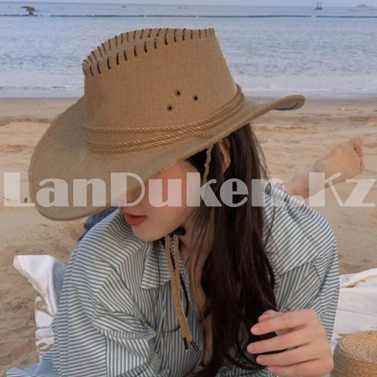 Шляпа ковбоя плетеная песочного цвета - фото 4 - id-p105094673