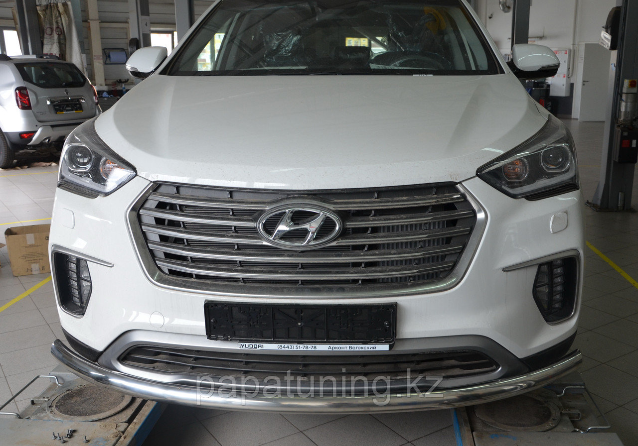 Защита переднего бампера d60 ПапаТюнинг для Hyundai Santa Fe GRAND 2018-, фото 1