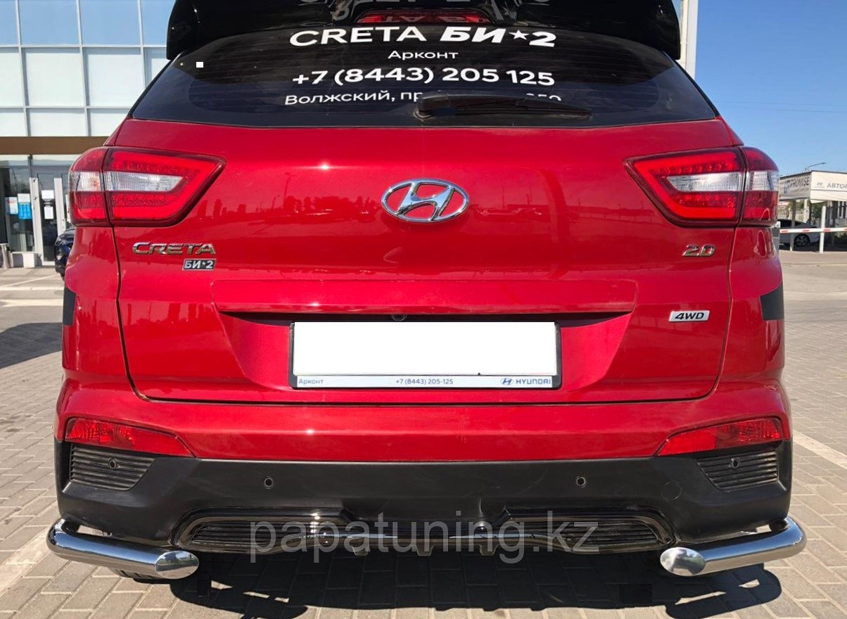 Защита заднего бампера угловая d60 ПапаТюнинг для Hyundai Creta 2016-2021 - фото 2 - id-p105047424