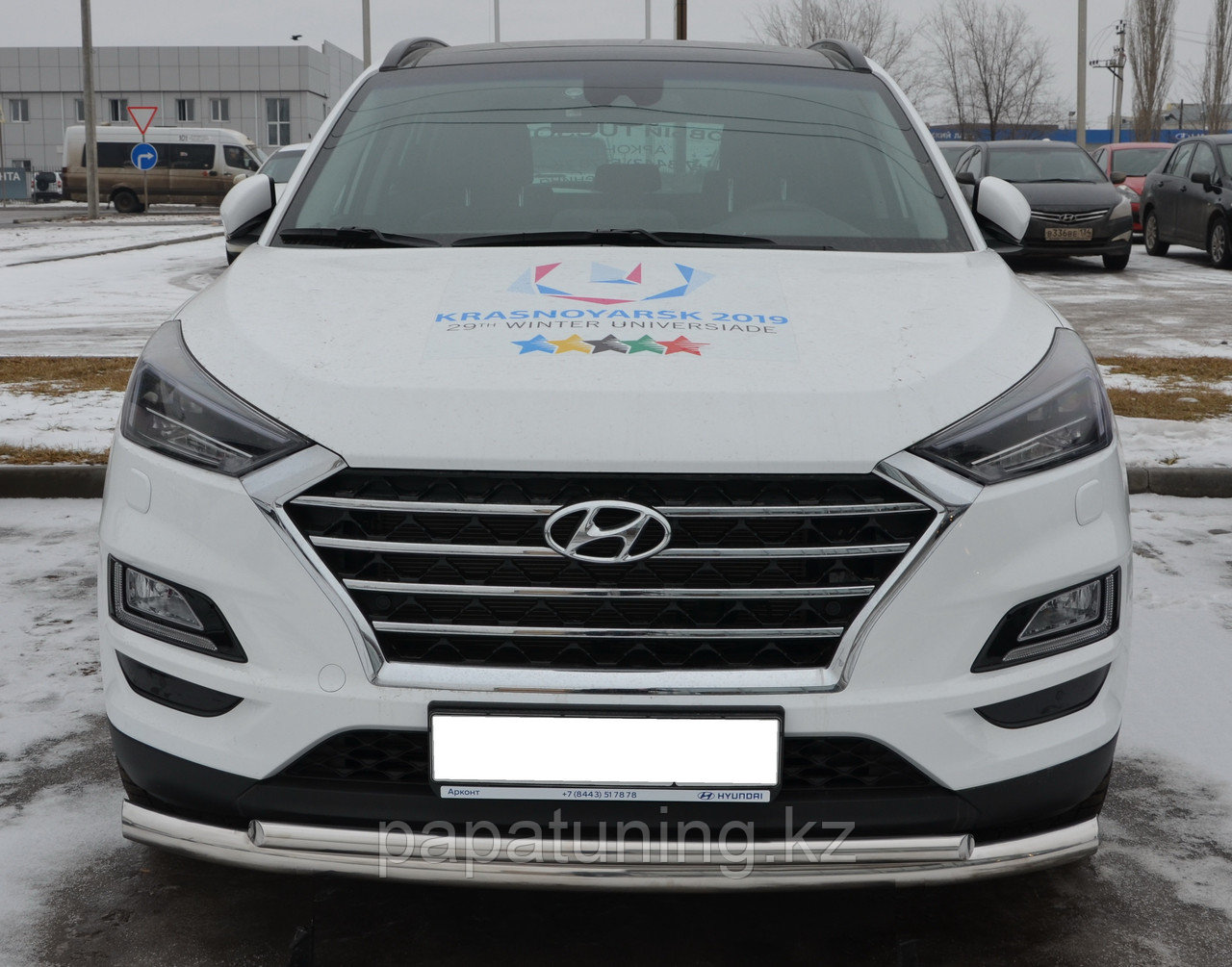 Защита переднего бампера двойная d60/42 ПапаТюнинг для Hyundai Tucson 2018-2021 - фото 1 - id-p105047377