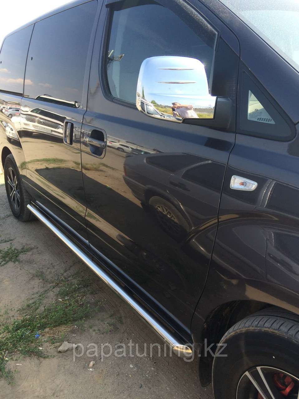 Защита переднего бампера двойная d60/42 ПапаТюнинг для Hyundai H-1 Grand Starex 2015-2018