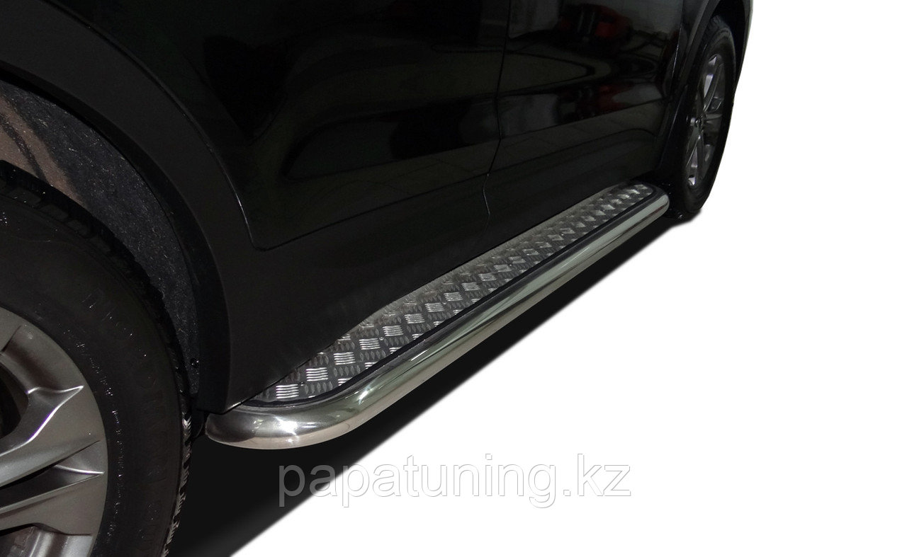 Пороги с накладным листом d53 ПапаТюнинг для Hyundai Santa Fe 2012-2016