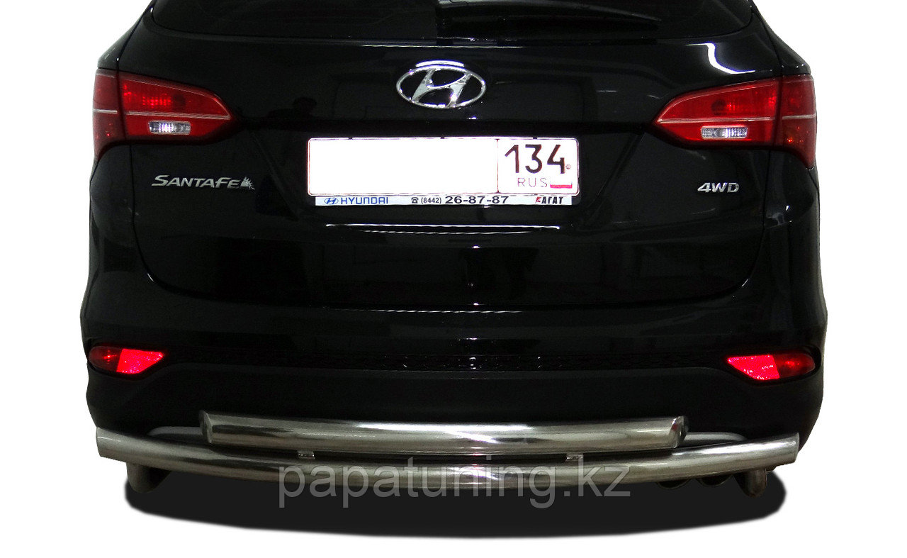 Защита заднего бампера двойная (радиус) d60/42 ПапаТюнинг для Hyundai Santa Fe 2012-2015, фото 1