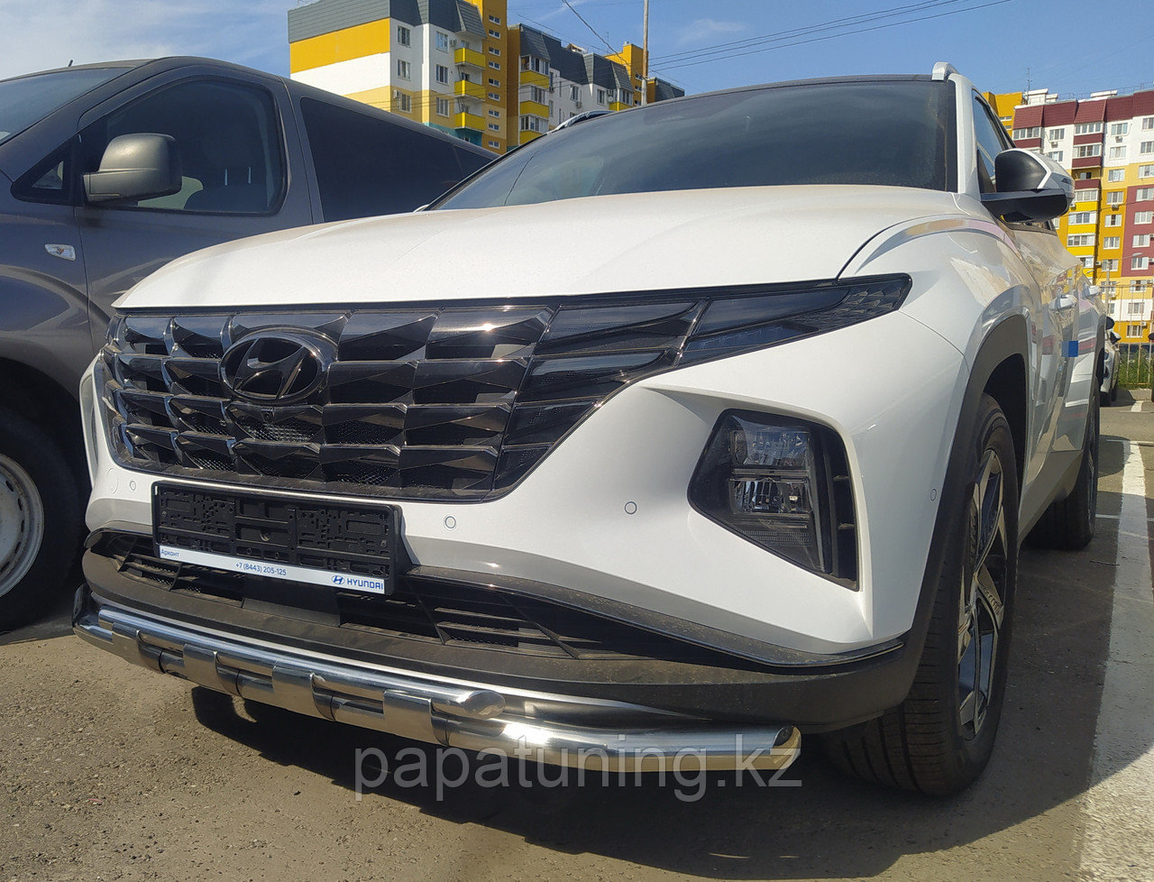 Защита переднего бампера с перемычками d60/42 ПапаТюнинг для Hyundai Tucson 2021- - фото 2 - id-p105047389