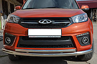 Защита переднего бампера двойная d60/42 ПапаТюнинг для Chery Tiggo 3 2017-