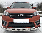 Защита переднего бампера двойная с перемычками d60/42 ПапаТюнинг для Chery Tiggo 3 2017-