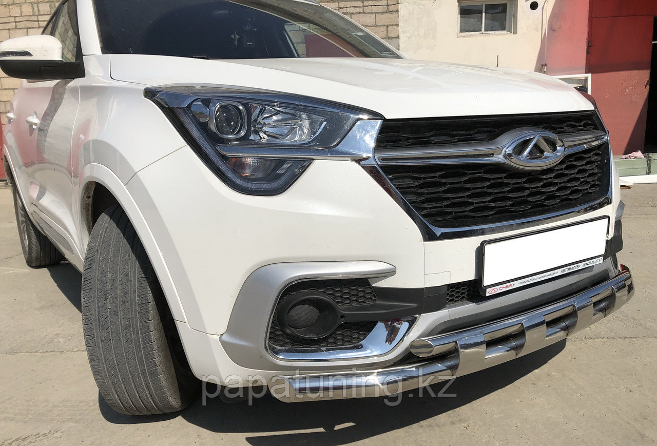 Защита переднего бампера двойная с перемычками d60/42 ПапаТюнинг для Chery Tiggo 4 2018- - фото 2 - id-p105047055