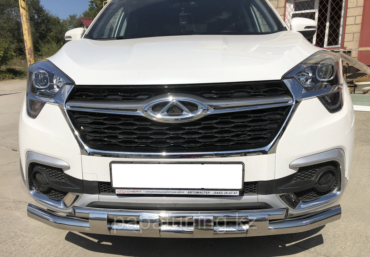 Защита переднего бампера двойная с перемычками d60/42 ПапаТюнинг для Chery Tiggo 4 2018-2024, фото 1