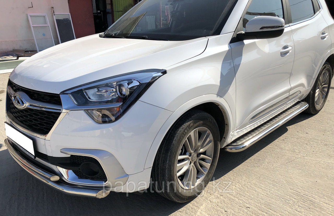 Пороги с накладным листом d53 ПапаТюнинг для Chery Tiggo 4 2019 -