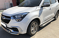 Пороги с накладным листом d53 ПапаТюнинг для Chery Tiggo 4 2019 - 2024