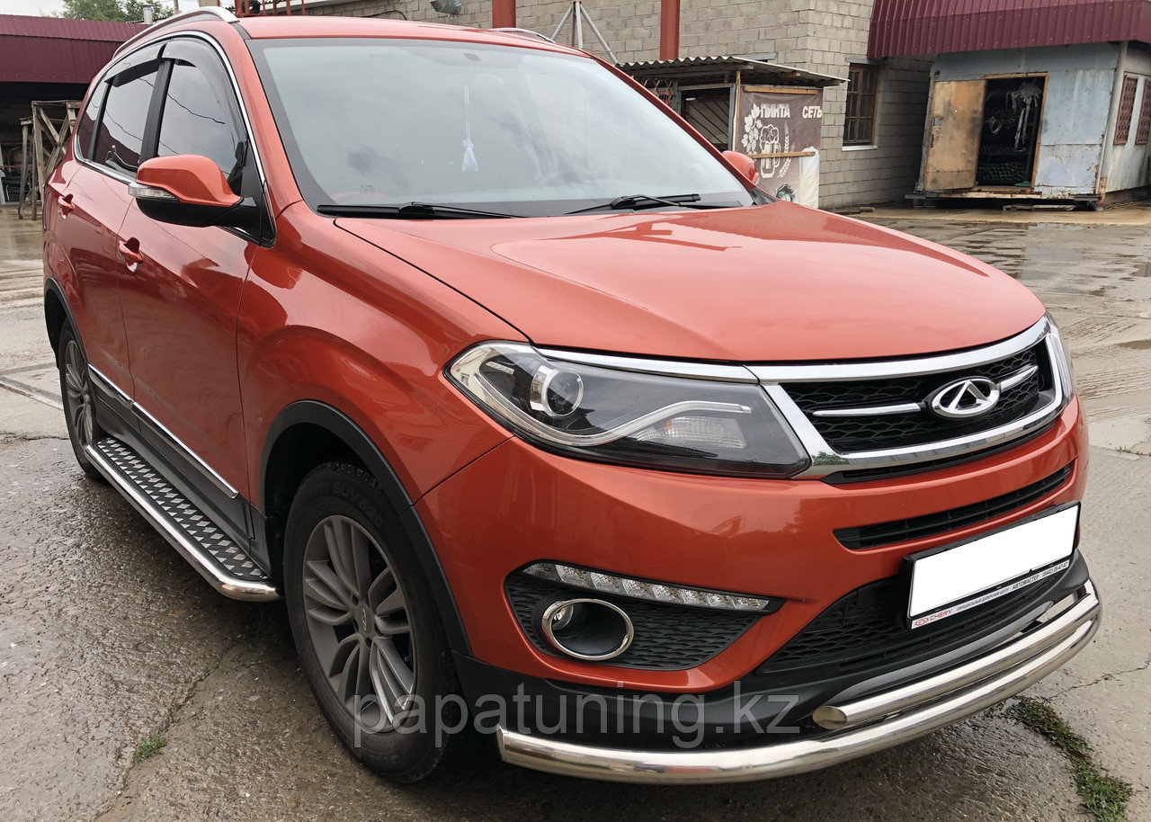 Защита переднего бампера двойная d60/42 ПапаТюнинг для Chery Tiggo 5 2016 - - фото 2 - id-p105047037