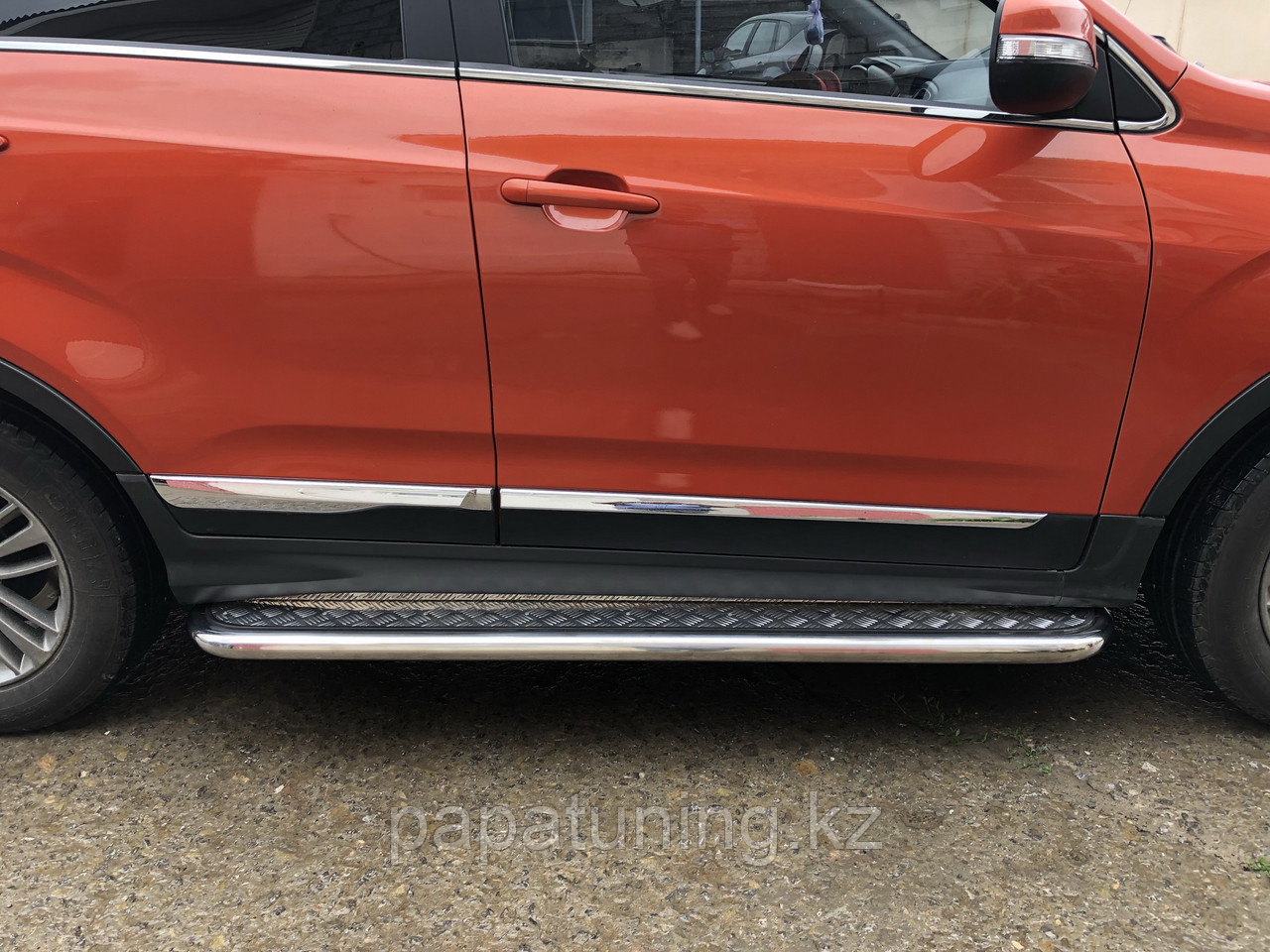 Пороги с накладным листом d53 ПапаТюнинг для Chery Tiggo 5 2016 -, фото 1