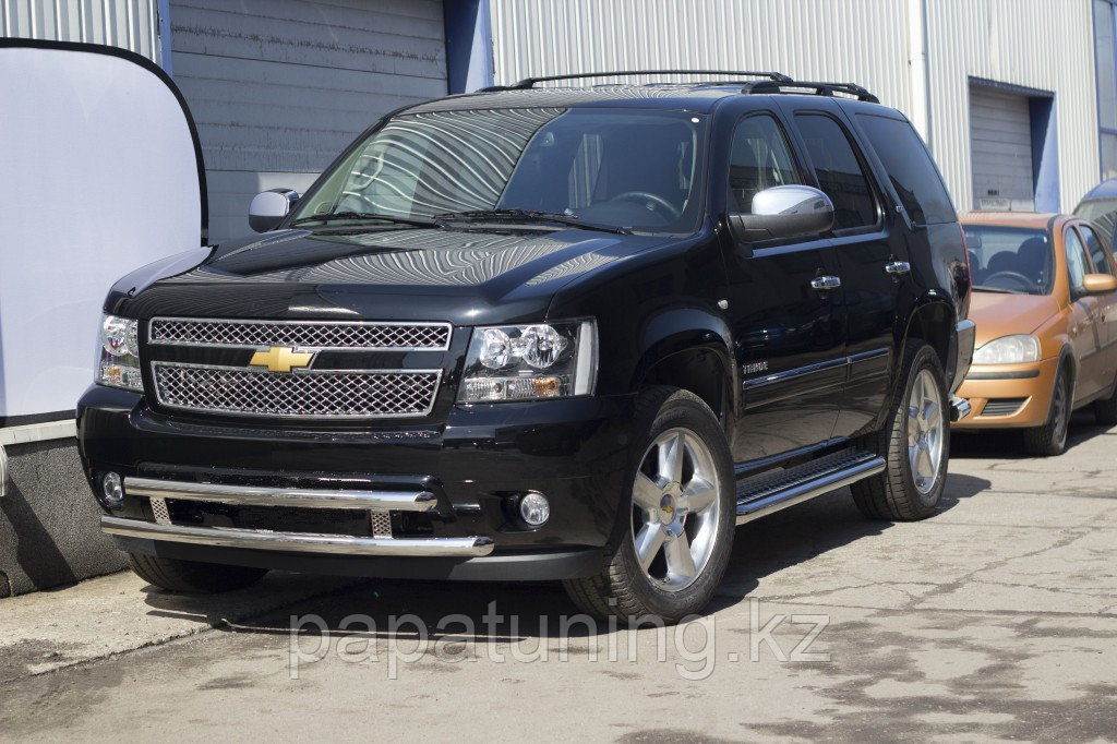 Защита переднего бампера двойная d60/60 ПапаТюнинг для Chevrolet Tahoe 2007-2012 - фото 1 - id-p105047139