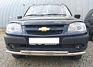 Защита переднего бампера двойная (радиус) d60/42 ПапаТюнинг для Chevrolet Niva 2010 -