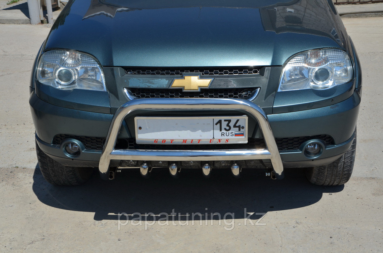 Защита переднего бампера скоба высокая+акула d53/42 ПапаТюнинг для Chevrolet Niva 2009 -