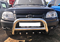 Защита переднег бампера скоба высокая+акула d76/60/42 ПапаТюнинг для Chevrolet Niva 2010 -