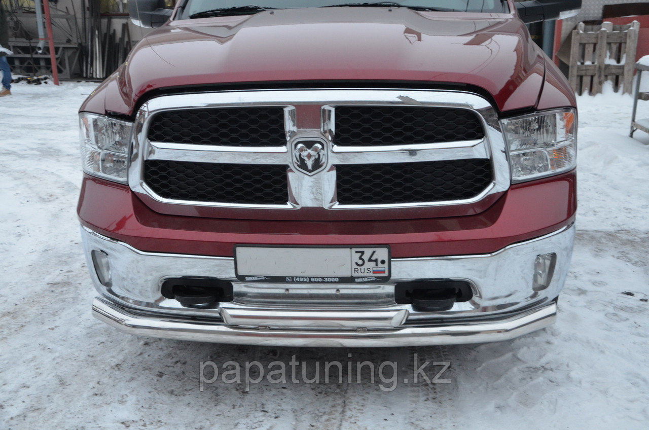 Защита переднего бампера двойная d76/60 ПапаТюнинг для Dodge Ram 1500