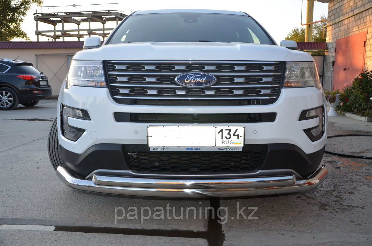 Защита переднего бампера двойная d76/60 ПапаТюнинг для Ford Explorer 2017-