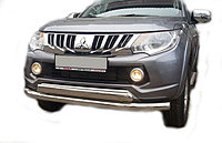 Защита переднего бампера двойная d76/75х42 овал ПапаТюнинг для Mitsubishi L200 2015-2018
