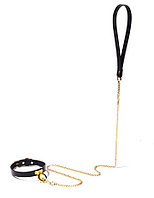Ошейник эротический БДСМ с золотистой цепочкой-поводком​