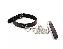 Узкий эротический ошейник БДСМ с кольцом для поводка