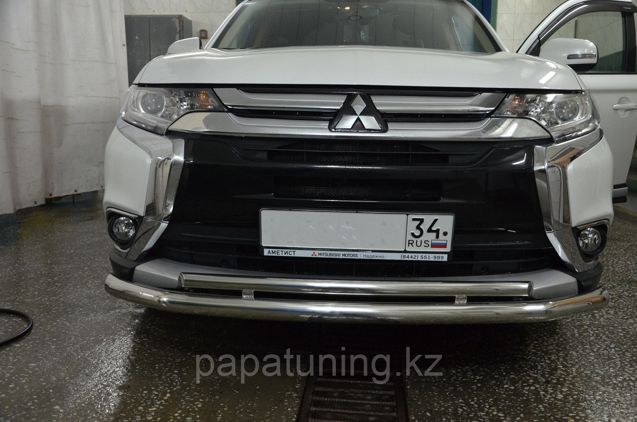 Защита переднего бампера двойная d60/42 ПапаТюнинг для Mitsubishi Outlander 2015-2018 - фото 1 - id-p105047888