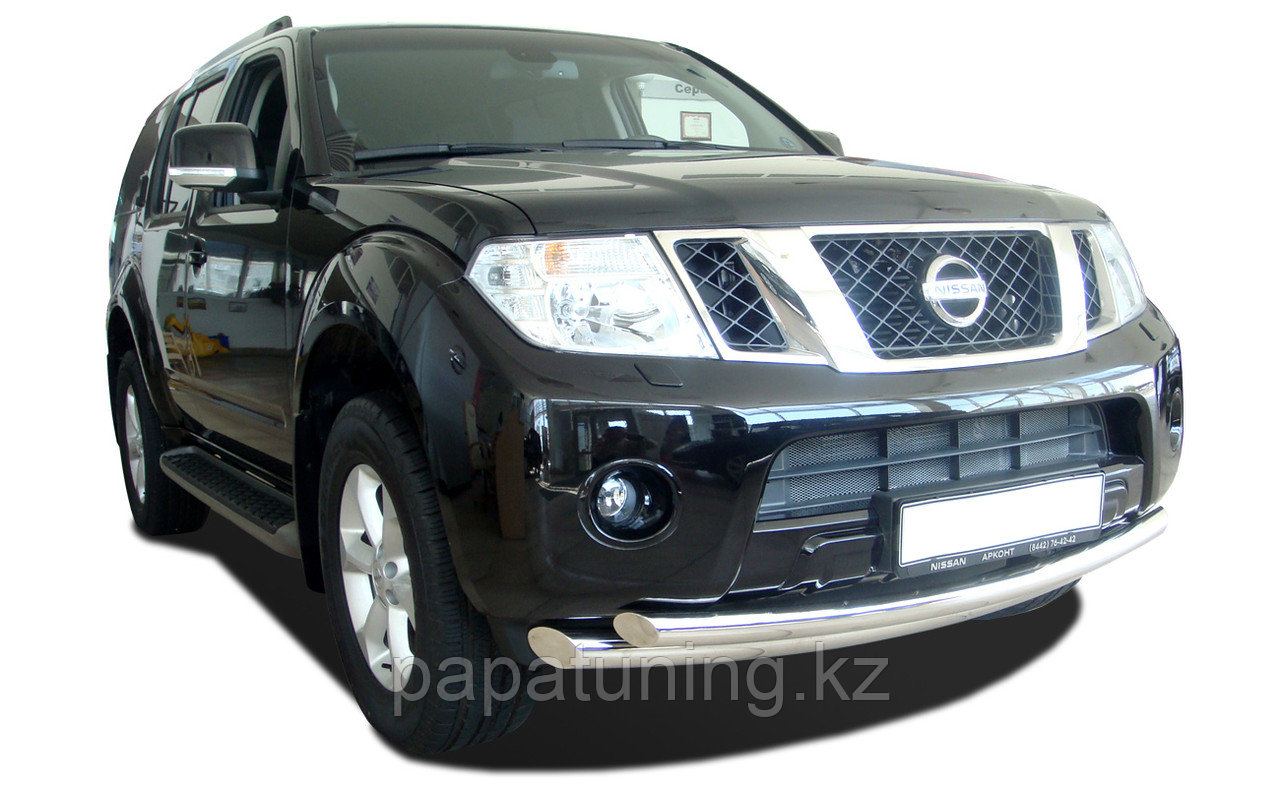 Защита переднего бампера двойная d76/60 ПапаТюнинг для Nissan Pathfinder 2010-2014 - фото 2 - id-p105048014