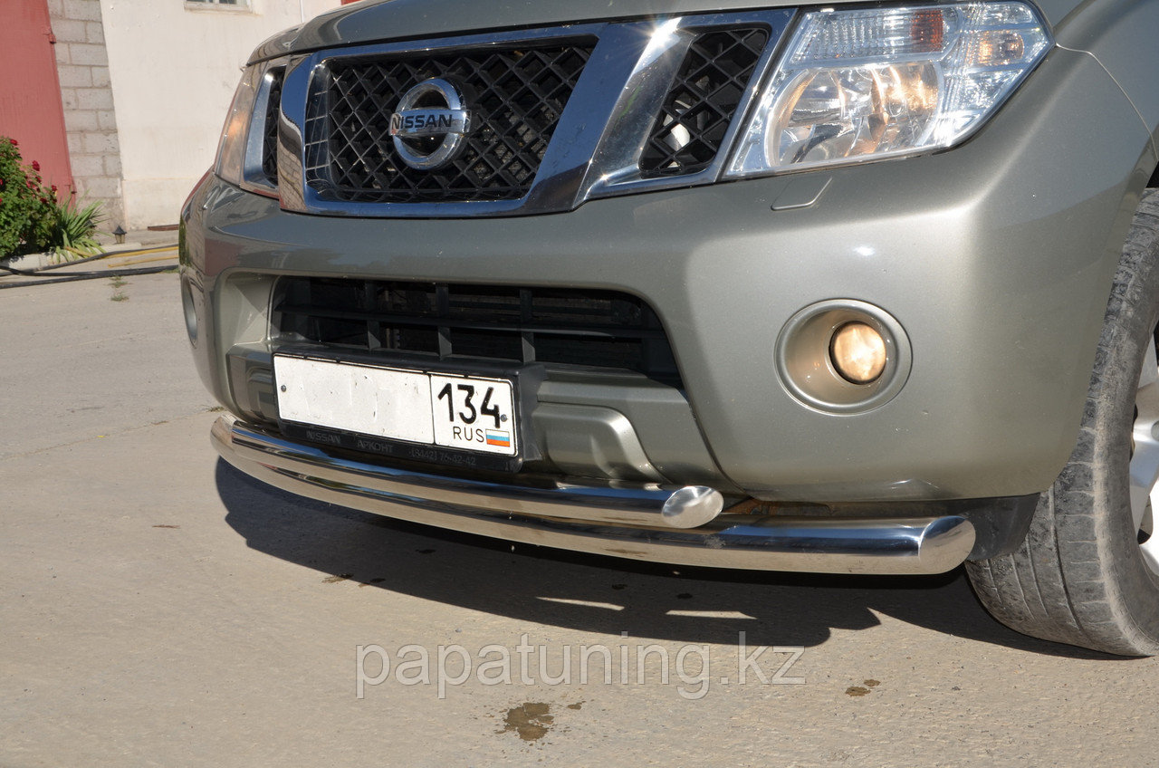 Защита переднего бампера двойная d76/60 ПапаТюнинг для Nissan Pathfinder 2010-2014 - фото 1 - id-p105048014
