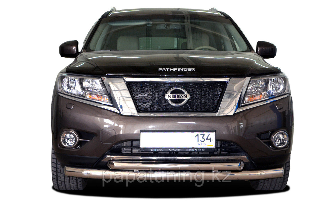 Защита переднего бампера двойная d76/60 ПапаТюнинг для Nissan Pathfinder 2014- - фото 1 - id-p105048031