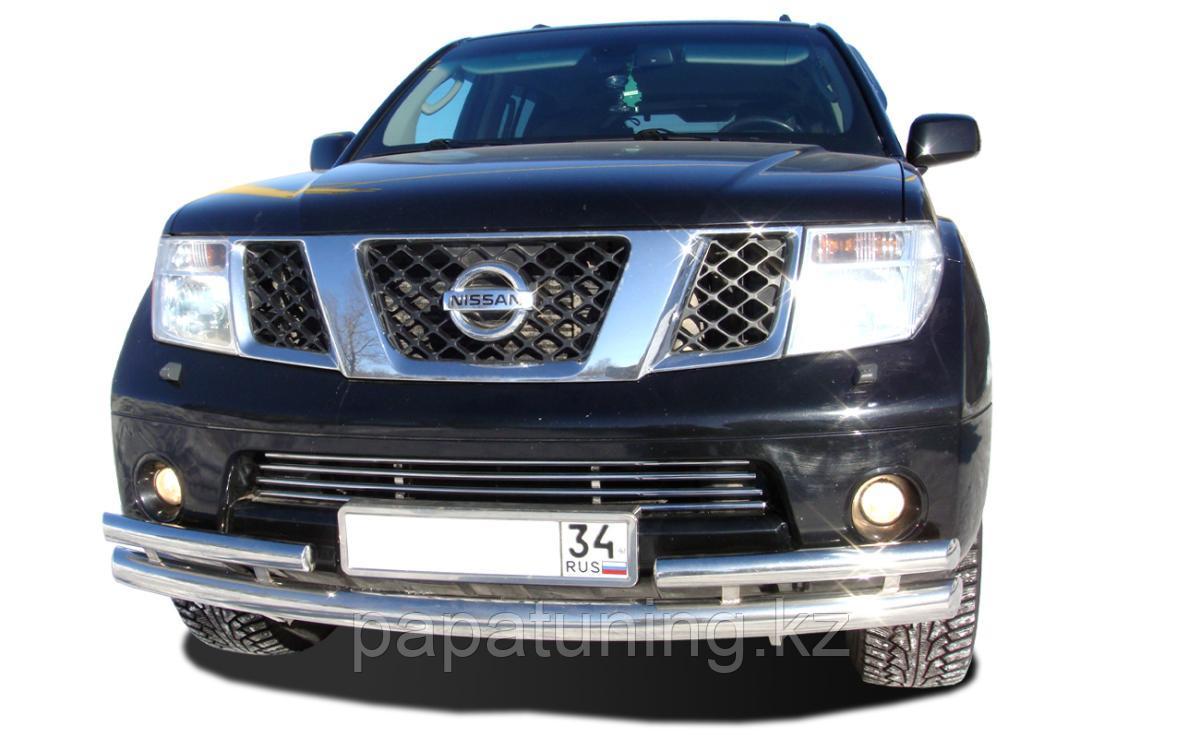 Защита переднего бампера 1 длинная 2 коротких d 76/53 ПапаТюнинг для Nissan Pathfinder 2010-2014 - фото 1 - id-p105048028
