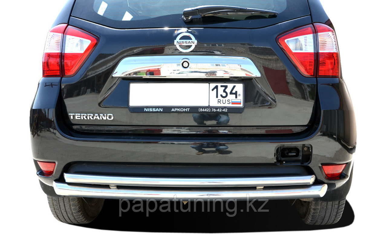 Защита заднего бампера двойная (радиус) d60/42 ПапаТюнинг для Nissan Terrano 2014- - фото 1 - id-p105048087