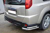 Защита заднего бампера угловая двойная d60/42 ПапаТюнинг для Nissan X-trail T31 (2007-2010) Второе поколение