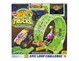 Игровой набор Hot Wheels Monster Trucks Мертвая петля светящийся в темноте