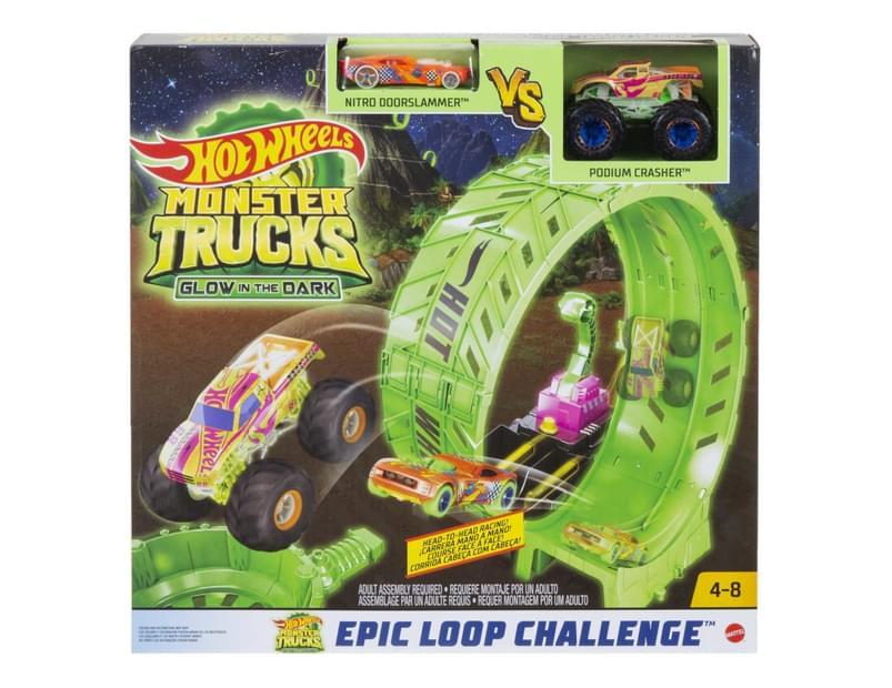 Игровой набор Hot Wheels Monster Trucks Мертвая петля светящийся в темноте - фото 1 - id-p105151231
