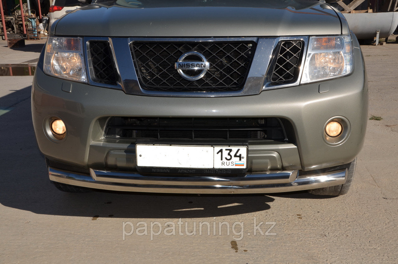 Защита переднего бампера двойная d76/60 ПапаТюнинг для Nissan Pathfinder 2010-2014 - фото 1 - id-p105048013
